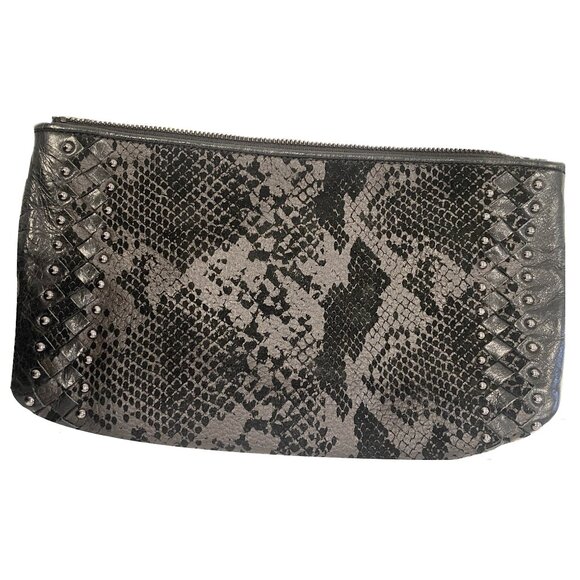 Elliott Lucca Crossbody Clutch Bag Python Embossed Leather Black Metallic Gray - Picture 11 of 11